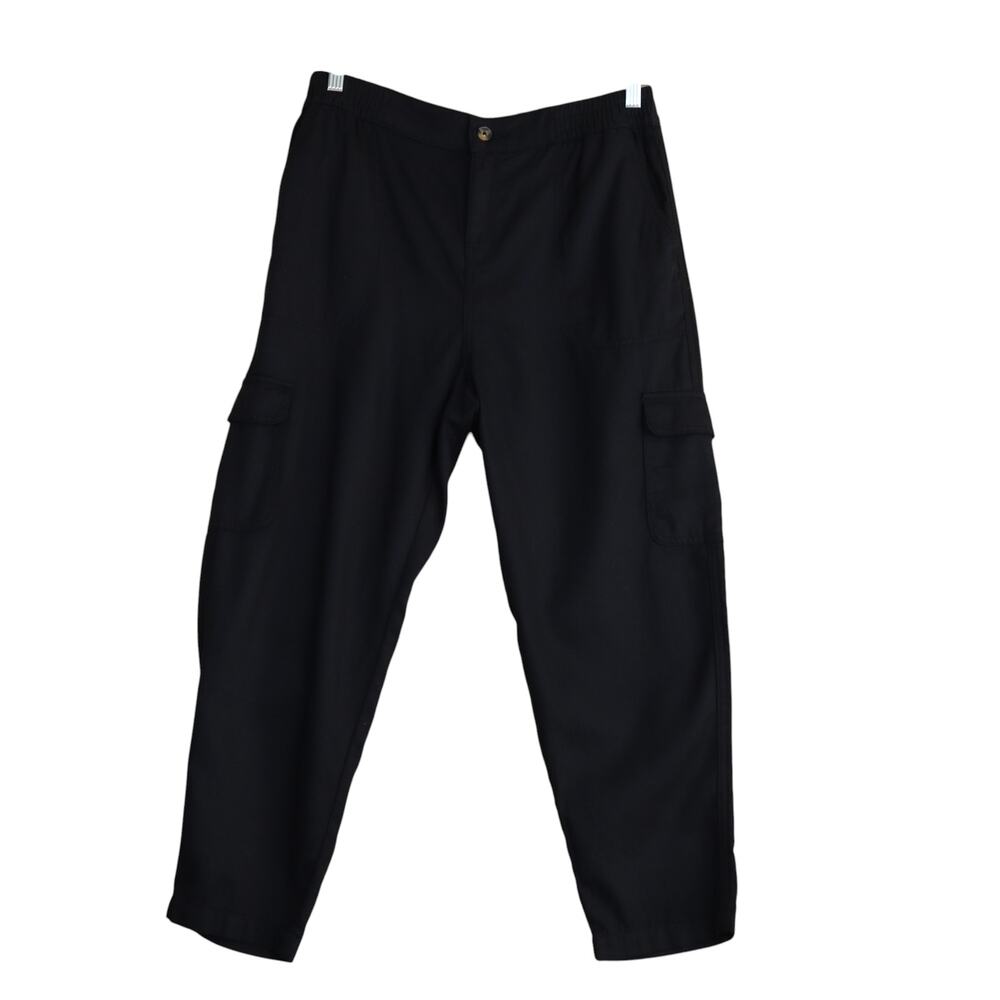 Wonderly Womens Cargo Pants Size Petite Medium Black Tapered Leg Elastic Waist
